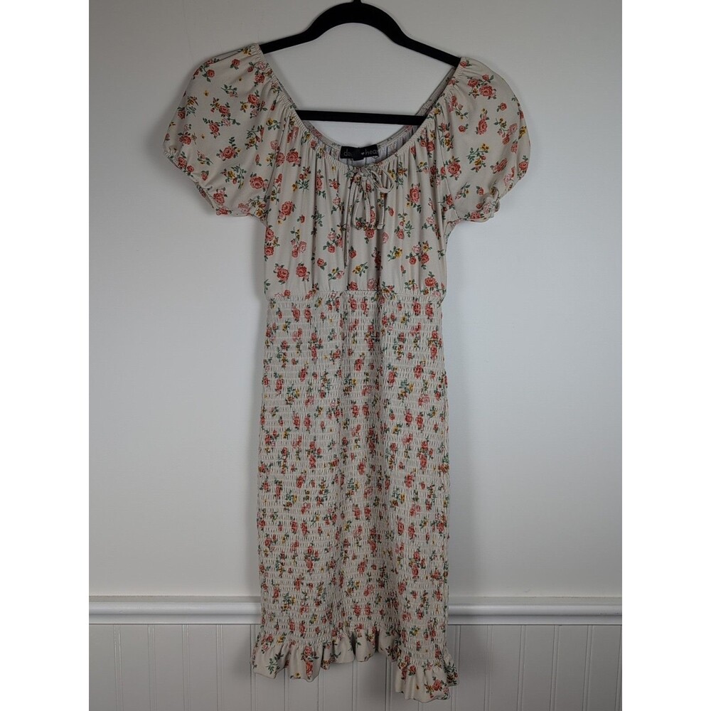 Derek Heart Dress Youth Teen Floral Smocking Size M Cream Floral Coquette